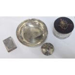 Mixed silver to include an early 20th century dish A/F, matchbox holder engraved 'Leney's Alex