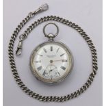 A 19th century silver pocket watch and silver watch chain Location: