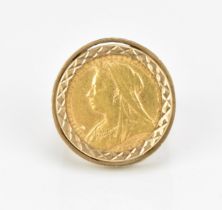 A Victorian gold full sovereign coin mounted as a ring, dated 1894, with Queen Victoria relief to