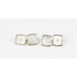 A pair of 18ct yellow gold, platinum, mother of pearl and seed pearl cuff links, combined weight 7.2