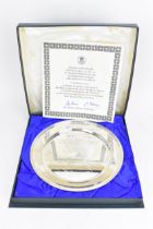 An Elizabeth II silver commemorative plate, designed by Annigoni, limited edition no. 468/750, for