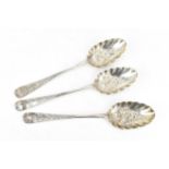 Three George III silver berry spoons by Elizabeth Tookey, London, mid/late 18th century, in the