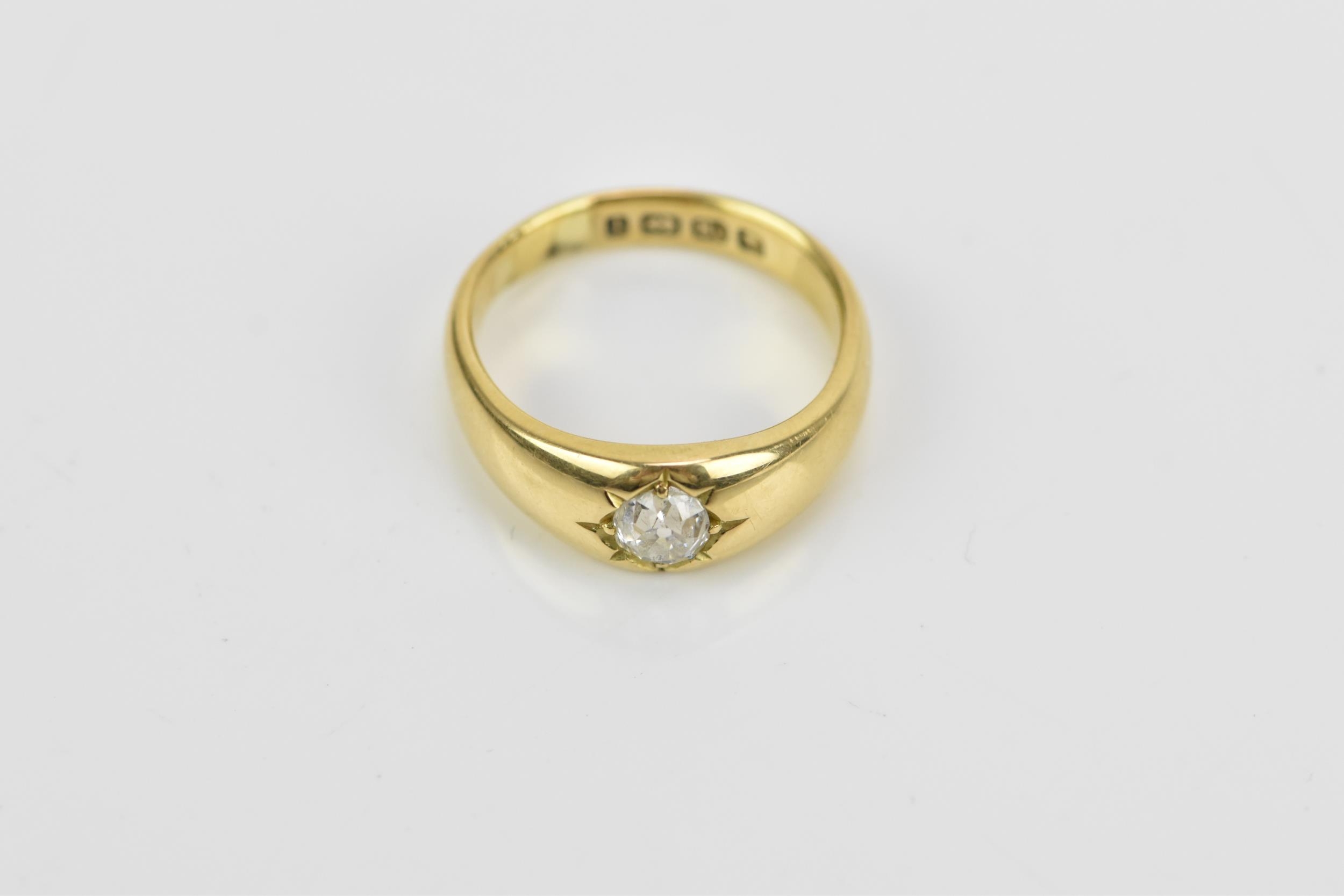 An 18ct yellow gold and diamond gypsy ring, with central old European cut diamond, hallmarked to - Image 3 of 4
