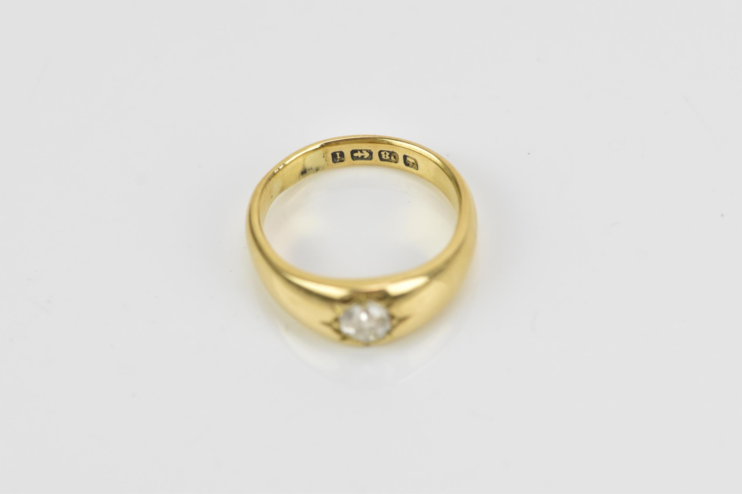 An 18ct yellow gold and diamond gypsy ring, with central old European cut diamond, hallmarked to - Image 2 of 4