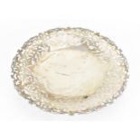 A Continental white metal pierced fruit bowl, circa 1900s, the pierced border with scrolled foliage,