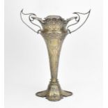 A large Edwardian silver Art Nouveau style vase by Walker & Hall, Sheffield 1908, of tapered form