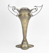 A large Edwardian silver Art Nouveau style vase by Walker & Hall, Sheffield 1908, of tapered form