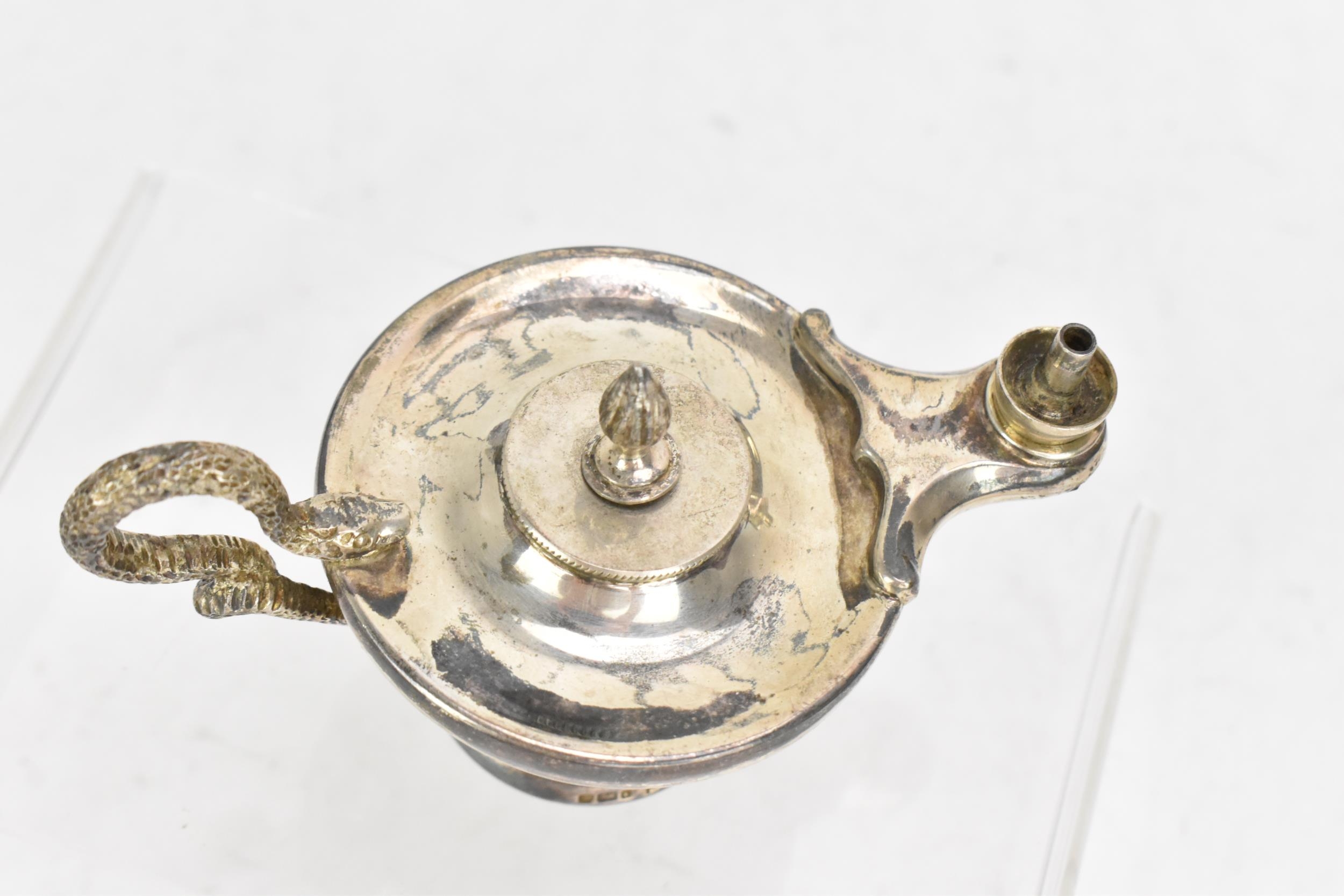 A late Victorian silver 'Aladdin' lamp cigar lighter by Walker & Hall, Sheffield 1901, of typical - Image 3 of 5