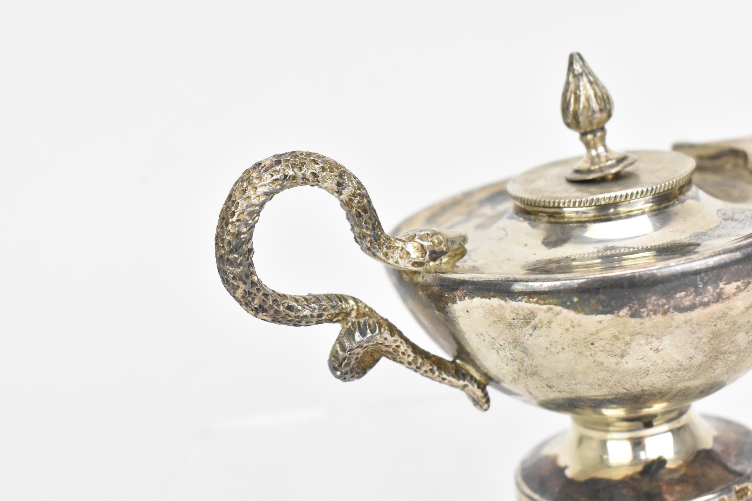 A late Victorian silver 'Aladdin' lamp cigar lighter by Walker & Hall, Sheffield 1901, of typical - Image 2 of 5