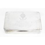 A George VI silver cigarette box by Munsey & Co, London 1940, gifted to 'Captain J.A.P Bartlett'