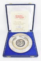 An Elizabeth II silver Sir Winston Churchill commemorative plate, by Walker & Hall, Sheffield