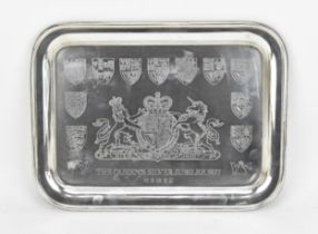 An Elizabeth II silver commemorative tray by Yorkshire Mint, Sheffield 1977, commemorating the