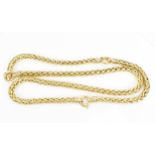 A thick Italian 18ct yellow gold foxtail opera length chain, in three sections linked by large