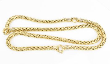 A thick Italian 18ct yellow gold foxtail opera length chain, in three sections linked by large