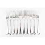 A collection of George III silver dinner forks, to include a set of five by William Eley I & William