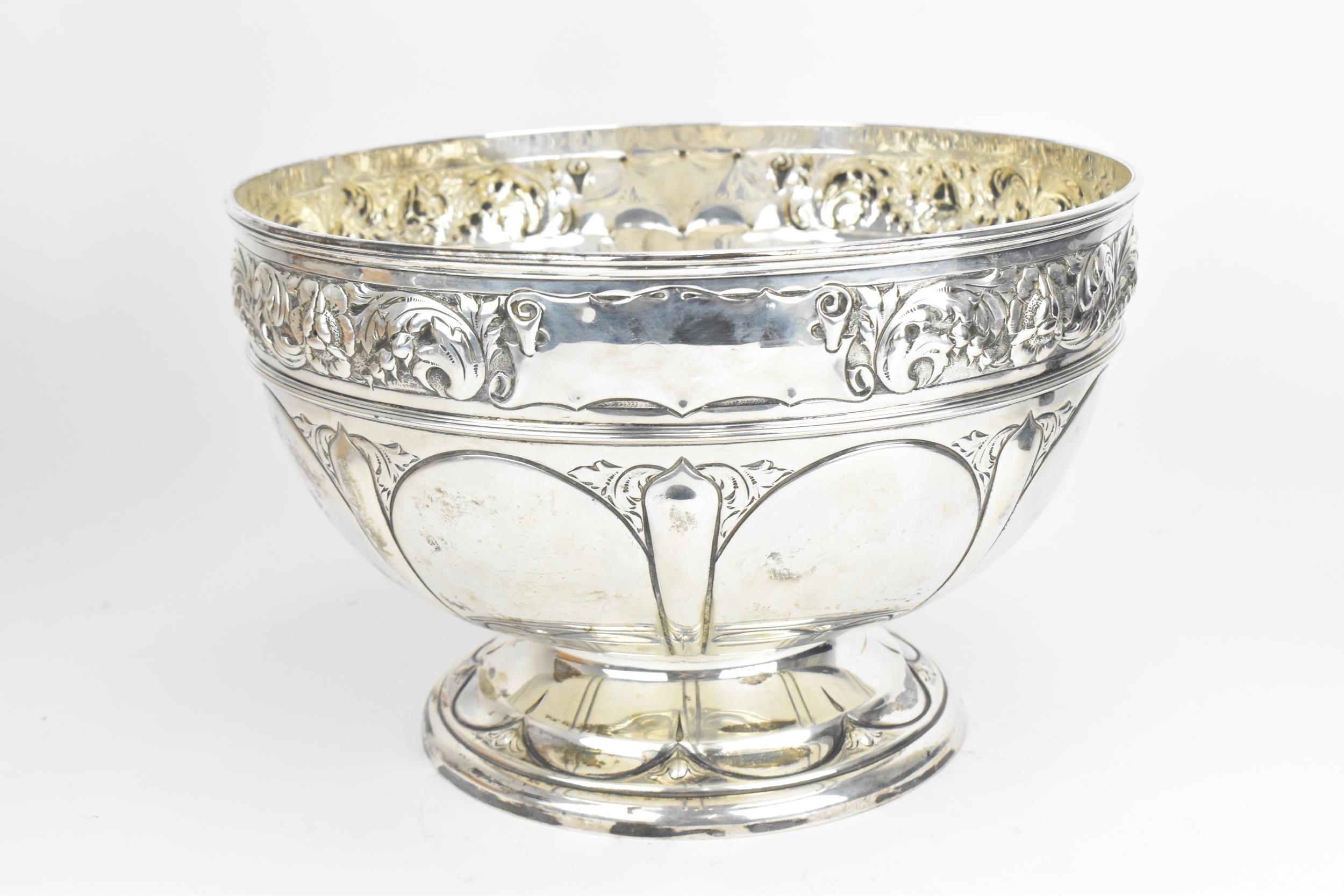 A large George V silver punch bowl, possibly by Harrison Brothers & Howson, London 1912, of circular - Image 9 of 9