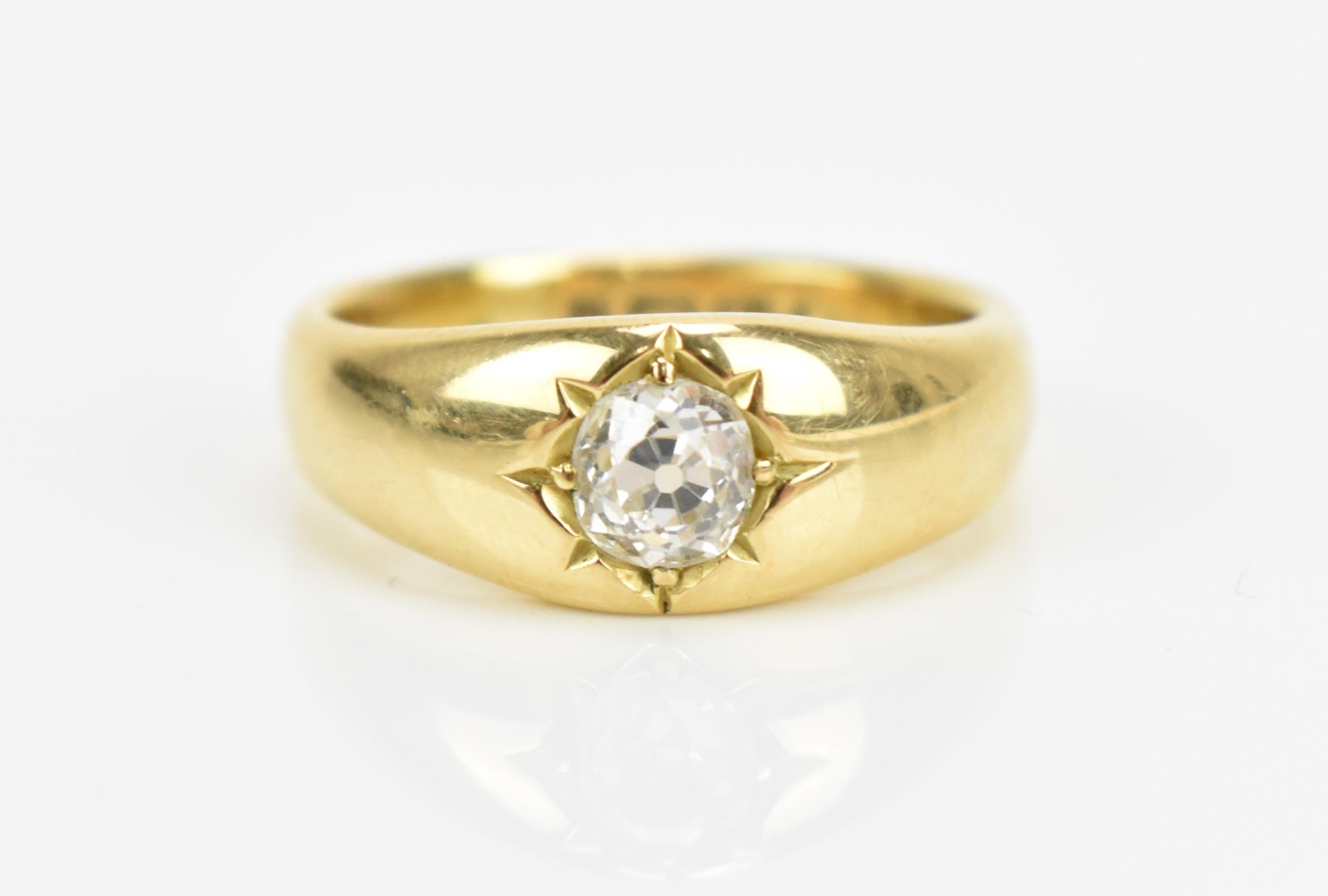 An 18ct yellow gold and diamond gypsy ring, with central old European cut diamond, hallmarked to - Image 4 of 4