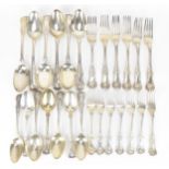 A Victorian silver matched flatware set in the kings pattern