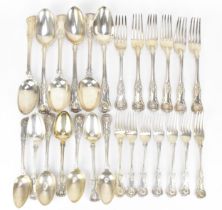 A Victorian silver matched flatware set in the kings pattern