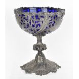 A Victorian silver pedestal bowl, London 1851, with cast vine rim and pierced scrolled bowl with