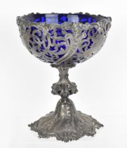 A Victorian silver pedestal bowl, London 1851, with cast vine rim and pierced scrolled bowl with