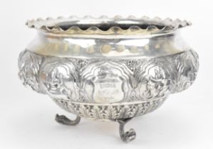 A large Indian colonial white metal presentation bowl, late 19th/early 20th century, possibly