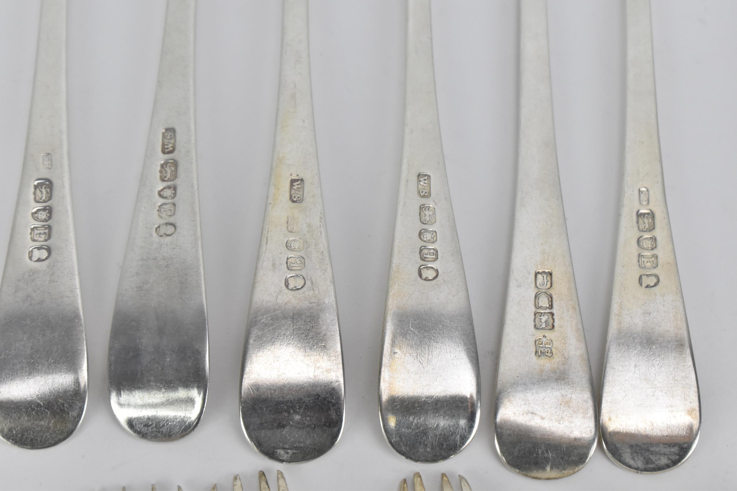 A George III and later matched flatware service, in the Old English and bead pattern, six setting, - Image 6 of 10
