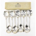 A boxed set of nine George VI silver salad fruit spoons by Mappin & Webb, Sheffield 1950, in