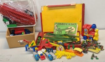 A mixed lot to include Meccano A/F along with a child's train set A/F and miniature toy figures