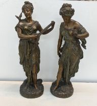 A Pair of 19th century Spelter figures 48cmH of classical ladies Location: