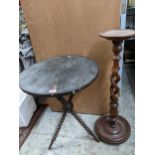 Small furniture to include a gypsy table and an open barley twist column plant stand Location: