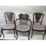 Three Edwardian faux ivory inlaid mahogany salon chairs Location: