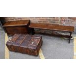 A mixed lot to include a trunk, school bench and a blanket chest Location: