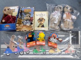 Compare the Market Meercat teddies, a print, a book and three Esso promotional toys Location: