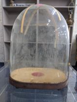 A late 19th/early 20th century glass dome on an oval base supported on squat ball feet, 68cm h