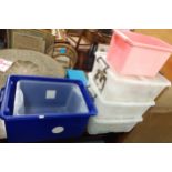 A quantity of plastic storage boxes. Location:LWB