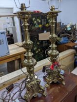 A pair of brass table lamps, 65cm high Location: