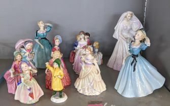 A group of ten Royal Doulton figures of ladies A/F to include Miss Muffet HN11937, Bo Peep,