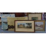 Five paintings to include a harbour scene signed Wheeler, oil on canvas, and a seascape signed J