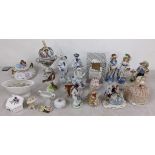 A mixed lot to include a Dresden lidded vase, boxed Dresden Charlotte figure and other items