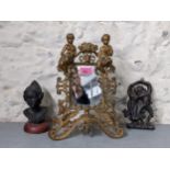 Mixed 19th Century and later collectables to include a cast iron picture frame, a figure plaque