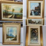 Three oil paintings to include two Marinelli signed country landscapes and a street scene signed