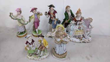 Mixed porcelain figures to include a pair of Unter Weiss Bach figures Sitzendorf and others