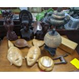 A group of treen items to include African busts, boxes and masks and other items Location: A2B