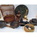 Oriental items to include Saki cups, a bird cage, eggs, a buddha and other items Location: