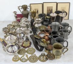 A mixed lot of silver plated items to include a pair of silver plated goblets, a tea pot milk jug,