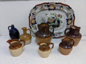 Stoneware to include Stiff & Son and other harvest jugs, a Buchan jug, a Doulton blue glazed