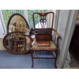 Small furniture to include an Edwardian inlaid chair, two mirrors, a pair of small brackets, a box