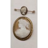 Two shell camo brooches in yellow metal mounts, both depicting maidens, 13.3g Location: CAB3