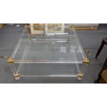 A modern Perspex and glass two tier square shaped coffee table, 41cm h x 99cm w Location: